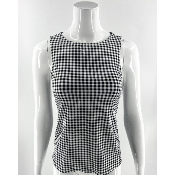 Lands End Tankini Swimsuit Top Womens 4 Black White Check High Neck NEW - Picture 2 of 8